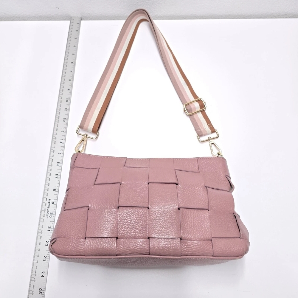 ANNA PAOLA Basket Weave Luxury Leather Crossbody Shoulder Purse Made In Italy